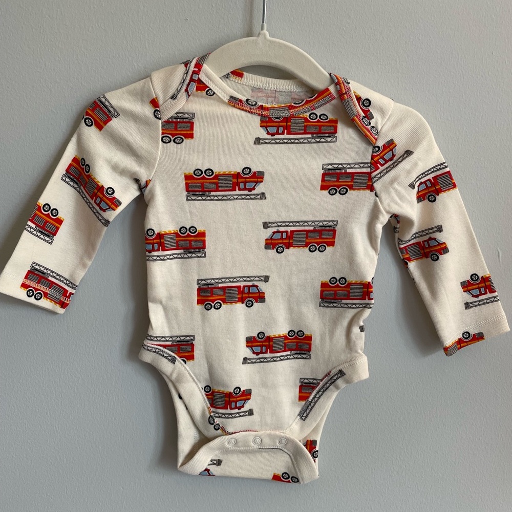 Old Navy Cream and Red Bodysuit with Firetruck Design